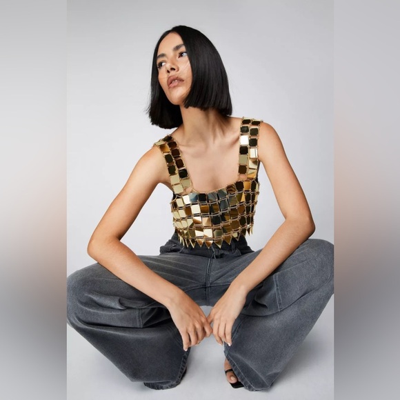 Gold square chain mail Nastygal tank top — perfect for festivals! New with tags - Picture 2 of 12